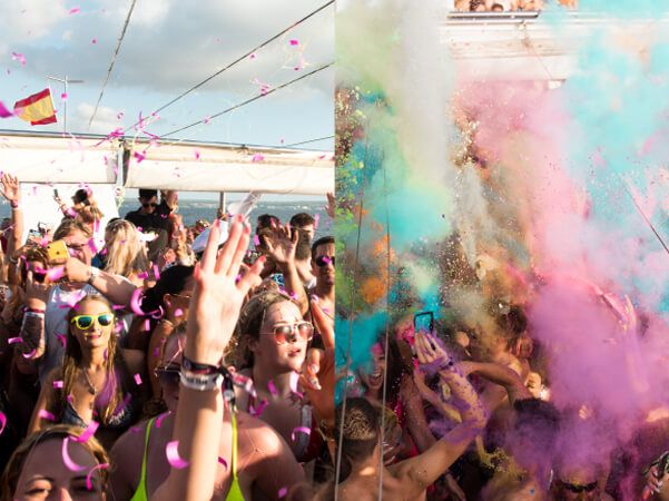 Paint Powder and confetti in the air onboard magaluf boat party cruise