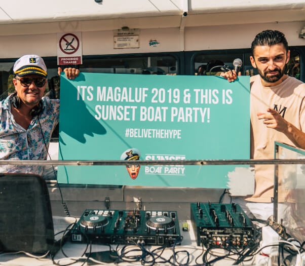 Two DJs onboard magaluf boat party 